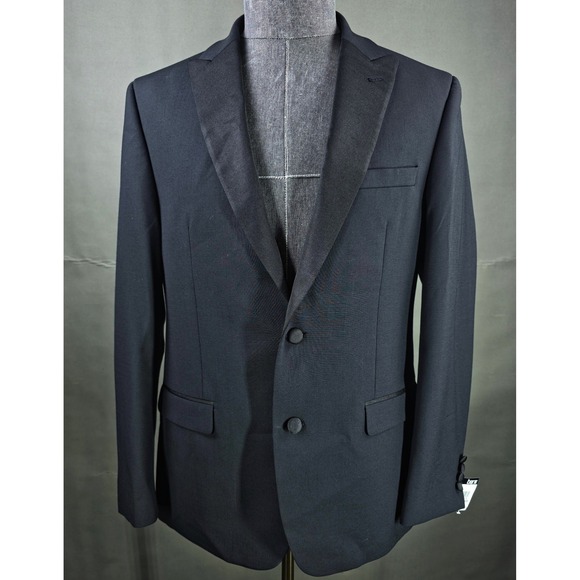 bar III Tuxedo Jacket Mens 42R Black Wool Blend Quiet Luxury Business Casual NWT - Picture 2 of 10